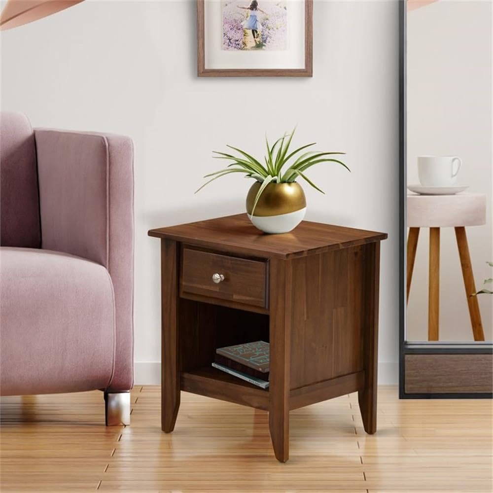 East West Furniture GA-08-ET Gallatin Night Stand - Rectangle Bedside Table with a Drawer for Bedroom, 18x21 Inch Inch, Antique Walnut
